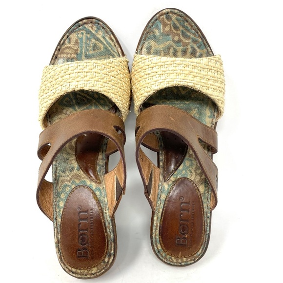 Born Open Toe Slide Straw Wedge Brown Womens 6 - Picture 6 of 8